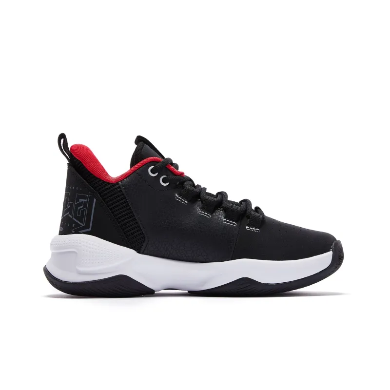 QIAODAN Cushioning, Slip Resistant, And Abrasion Resistant Mid Top Basketball Shoes Women's Black Tomato Red-1