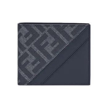 FENDI FF Canvas With Leather Wallet Men's Blue