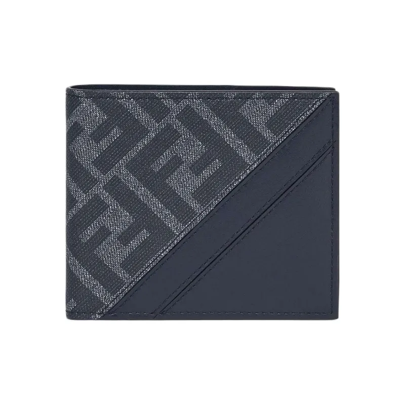 FENDI FF Canvas With Leather Wallet Men's Blue-0