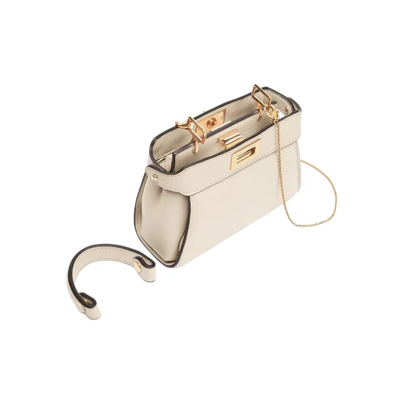 FENDI Peekaboo Lambskin One Shoulder Handbag Nano Women's Camellia White-3