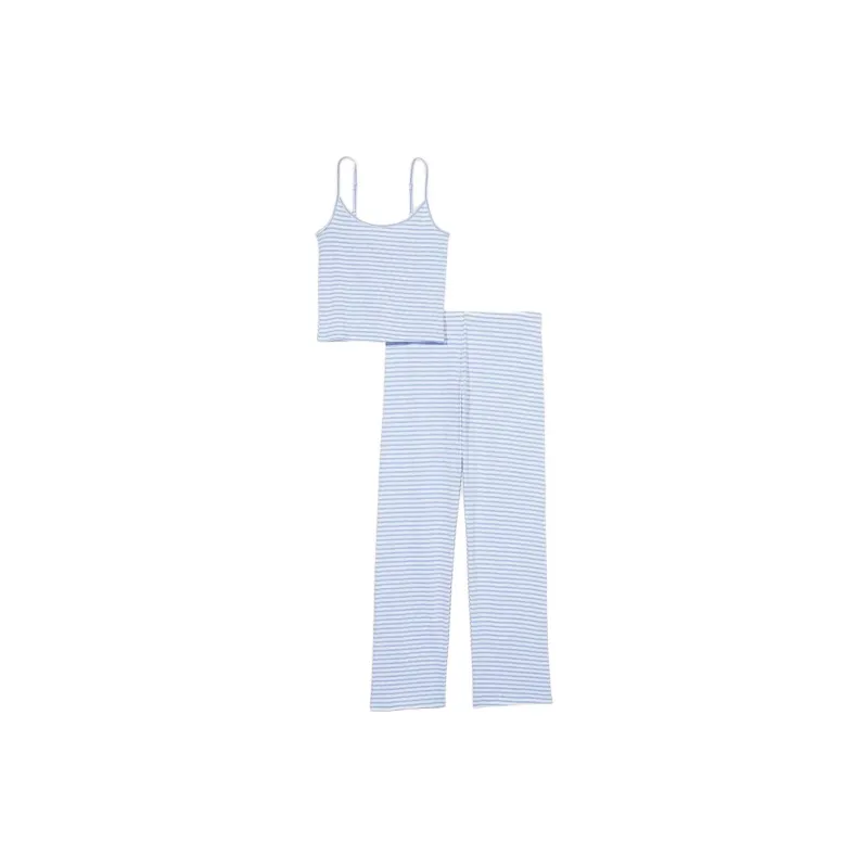 Victoria's Secret PINK Pajama Set Women's Blue White Stripes-0