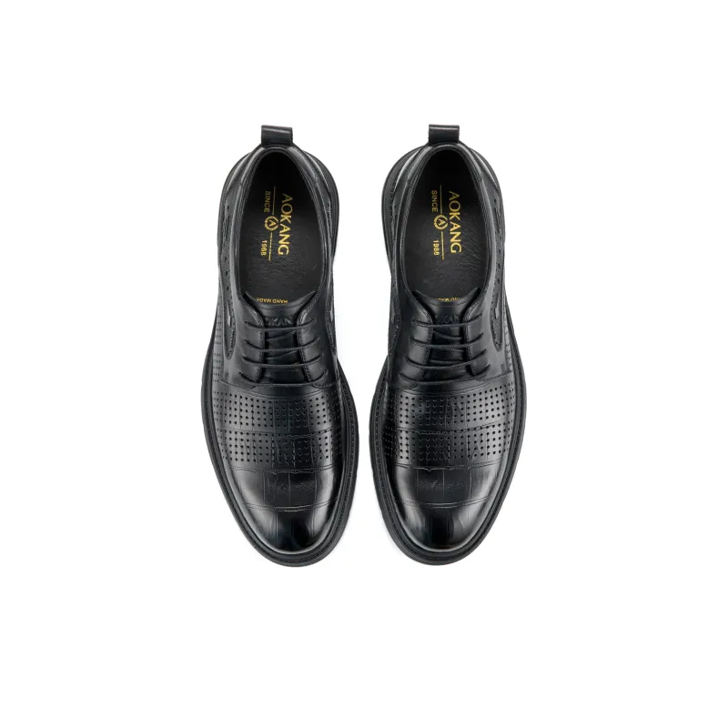 AOKANG New Arrival Business Formal, Cut Out Lace Up Shoes Casual Leather Shoes Men's Black-4