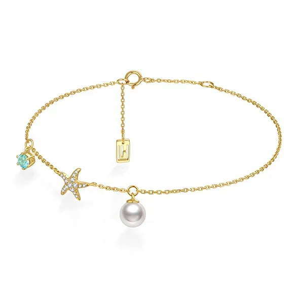 LYNN HAVEN Saltwater Pearl 18K Gold Diamond Bracelet Unisex-3