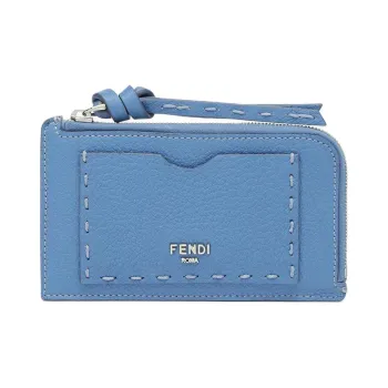 FENDI Peekaboo Cow Leather Card Holder Women's Light Blue