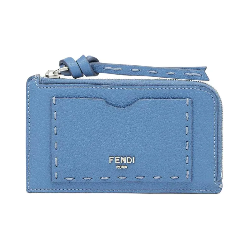 FENDI Peekaboo Cow Leather Card Holder Women's Light Blue-0