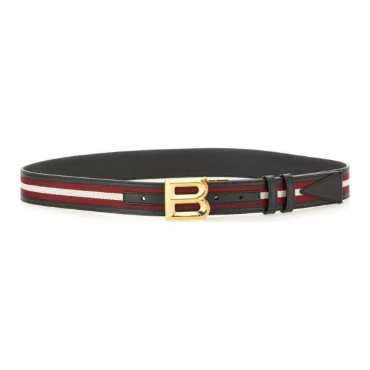 BALLY Stripes Styling Design Leather Belts Men's Brown Width 3.5CM-3
