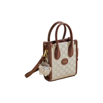 15 MINS Top Grain Cow Leather One Shoulder Crossbody Medium Size Women's Ecru & Brown