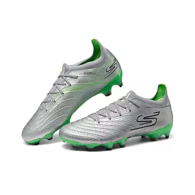 Skechers MEN'S GO BASKETBALL Artificial Ground Non slip And Sweat wicking Soccer Shoes Men's Silver Green-2