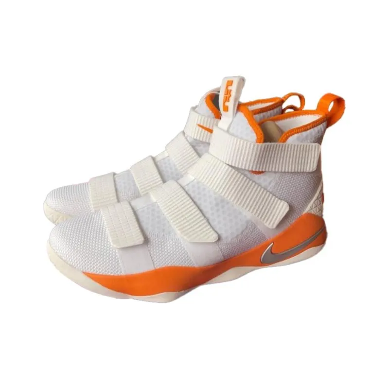 Nike Zoom Soldier 11 LeBron Cushioning Anti Slip And Wear Resistant High Top Basketball Shoes Unisex White Orange-2