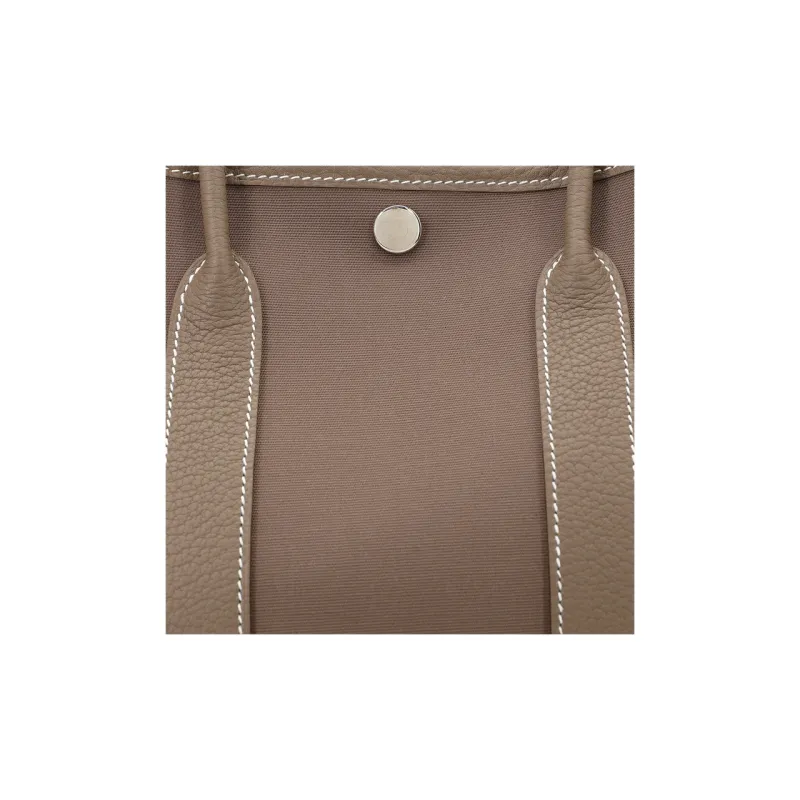 HERMES Garden Party Officier Canvas With Negonda Calfskin Garden Bag Handbag Regular Unisex Gray Yellow-6