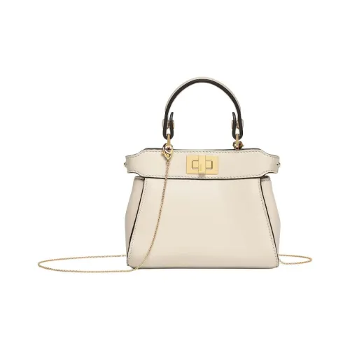 FENDI Peekaboo Lambskin One Shoulder Handbag Nano Women's Camellia White
