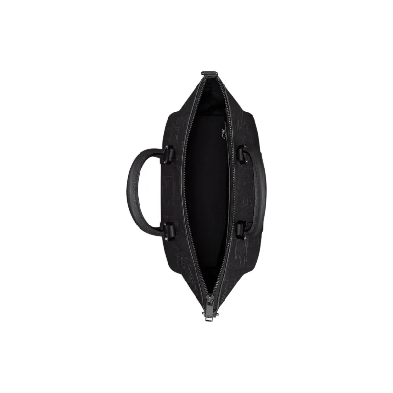 DIOR Gravity Print Effect Grained Cow Leather Handbag Shoulder Bag Crossbody Bag Men's Black-4