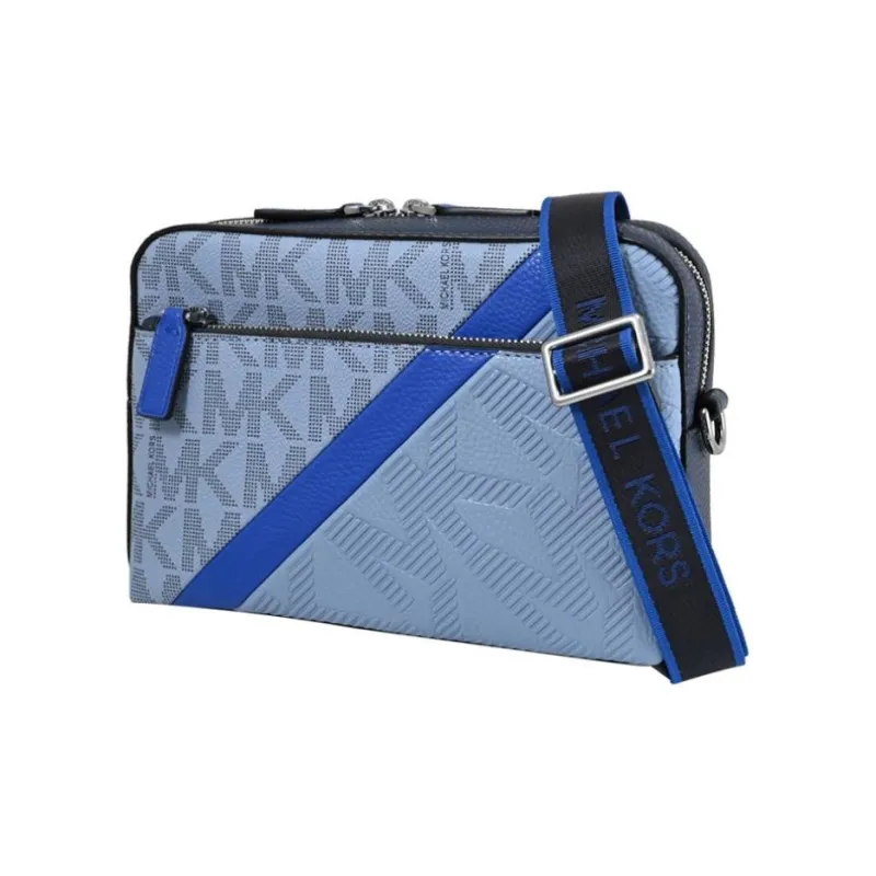 MICHAEL KORS MK Cooper Artificial Leather Crossbody Bag Medium Size Men's Light Blue/Dark Blue-1
