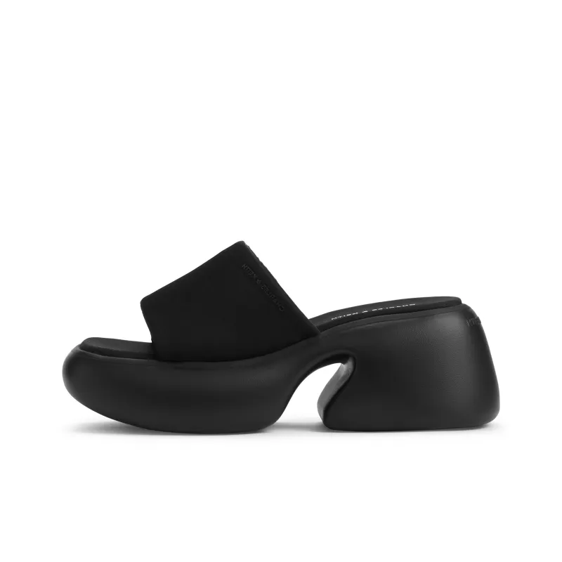 CHARLES&KEITH Composite Sole Slide Slippers 7.5cm Women's BLACK TEXTURED / White Chalk-0
