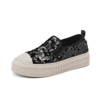 BELLE Lightweight Height Increasing Low Top Canvas Shoes Women's Light Gold, Black