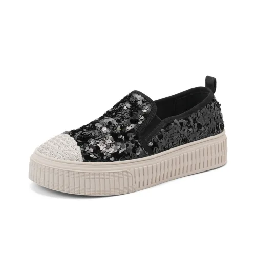 BELLE Lightweight Height Increasing Low Top Canvas Shoes Women's Light Gold, Black