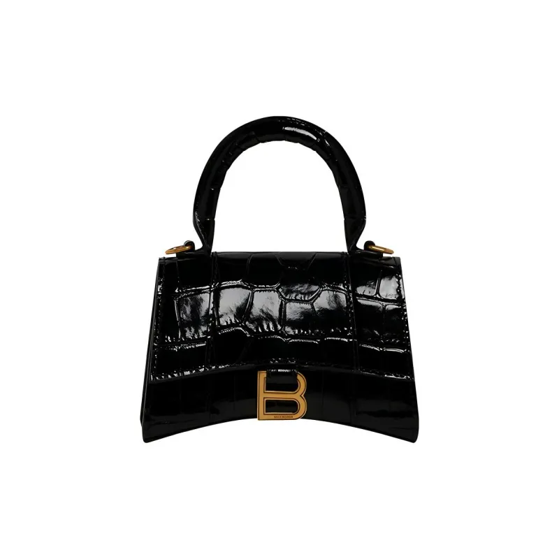 Balenciaga Hourglass Cow Leather Embossed Hourglass Bag Shoulder Bag Handbag Crossbody Bag Mini Women's Black-0