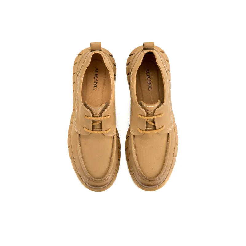 AOKANG Fashionable Versatile Walking Shoes Wear Resistant Slip on Unlined Shoes Casual Leather Shoes Men's Brown-4