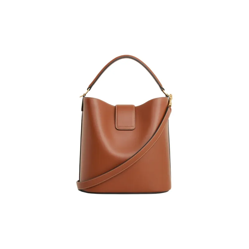 CELINE Calfskin Shoulder Bag Crossbody Bag Handbag Medium Size Women's Tan Brown-3
