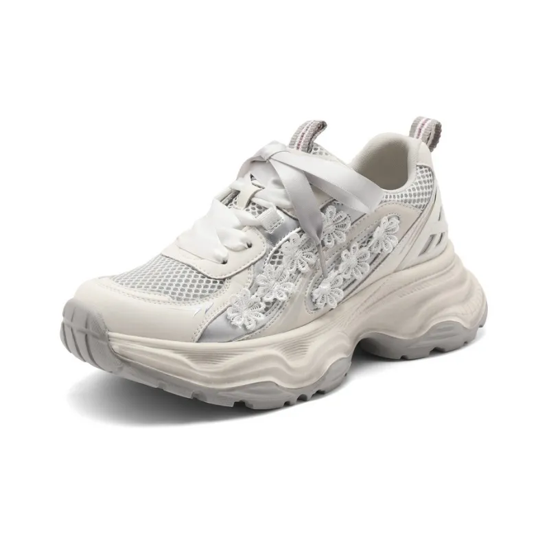 BELLE Cushioning, Slip Resistant, And Abrasion Resistant Low Top Chunky Sneakers Women's Gray, Apricot-1