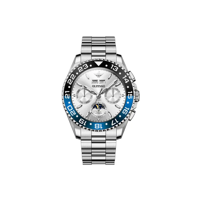 Oupinke Mechanical Movement Stainless Steel Watchband Watch Men's Watches White Dial-1
