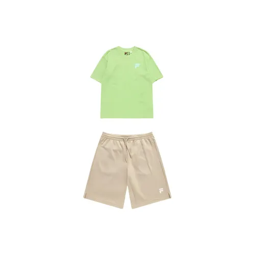 FILA FUSION Casual Sportswear Unisex Celery Green+Light Bean Paste Brown Set