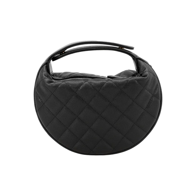 CHANEL Grain Caviar Cow Leather Crescent Bag Clutch Handbag Mini Women's Black-2
