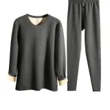 Long-Sleeved Top+Pants Clothing Set (Dark Heather Gray) Wool Thermal/Thickened and Fleece-Lined