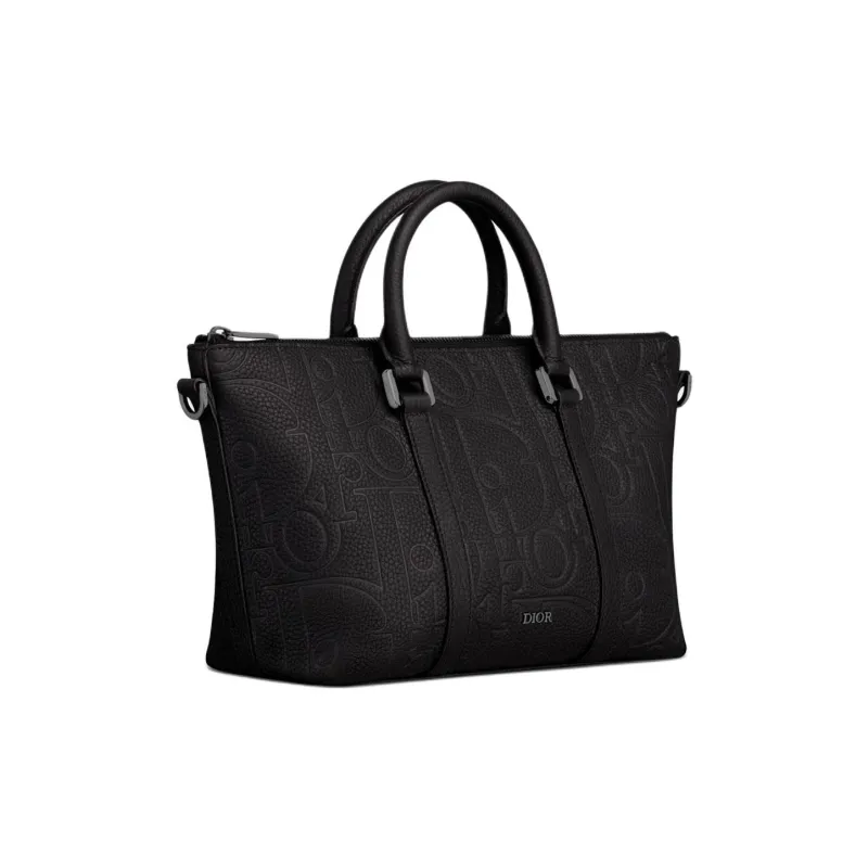 DIOR Gravity Print Effect Grained Cow Leather Handbag Shoulder Bag Crossbody Bag Men's Black-2