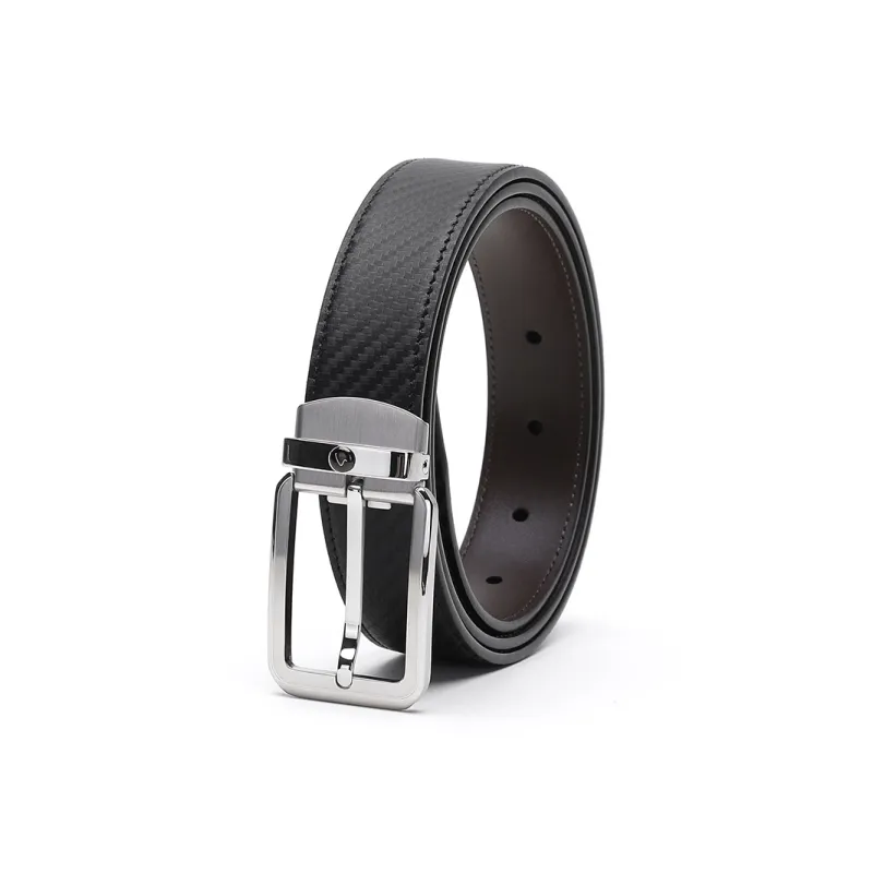 Satchi Sandu Belt Pin Buckle Woven Textured Steel Buckle Cow Split Leather Belt Unisex Black Width 2.9cm-1