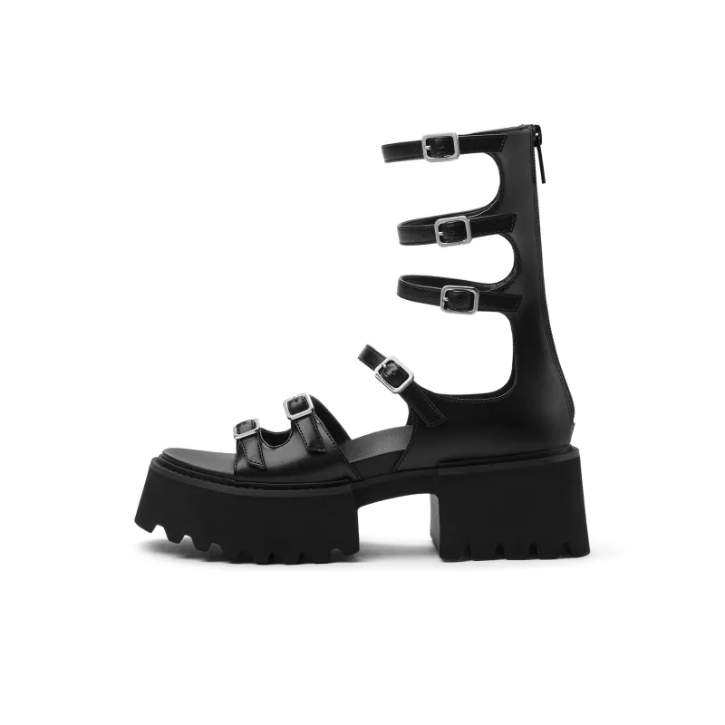 CHARLES&KEITH Small CK Gothic Lolita Style Roman Sandals 5.6cm Women's Black-0