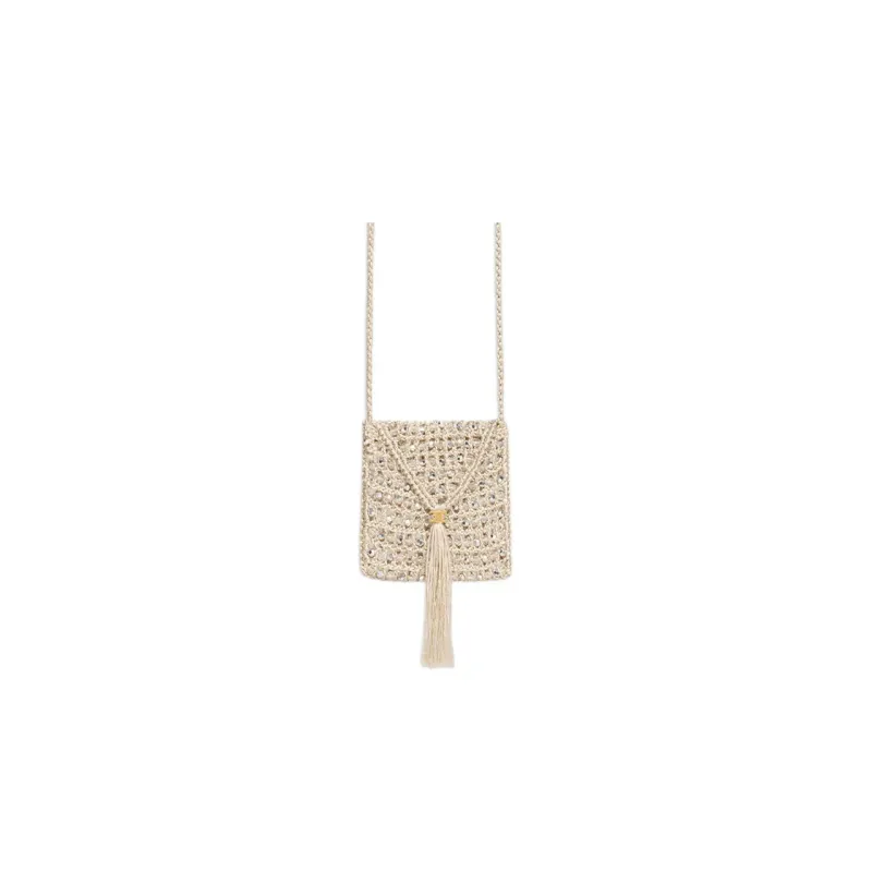 CELINE Crocheted Silk Shoulder Bag, Crossbody Bag Mini Women's Gray White-0