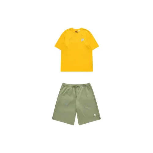 FILA FUSION Casual Sportswear Unisex Set Autumn Leaves Yellow Tops+Luxurious Green Shorts