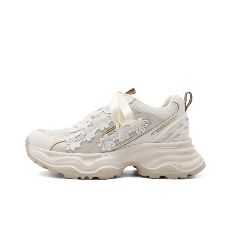 BELLE Cushioning, Slip Resistant, And Abrasion Resistant Low Top Chunky Sneakers Women's Gray, Apricot-5