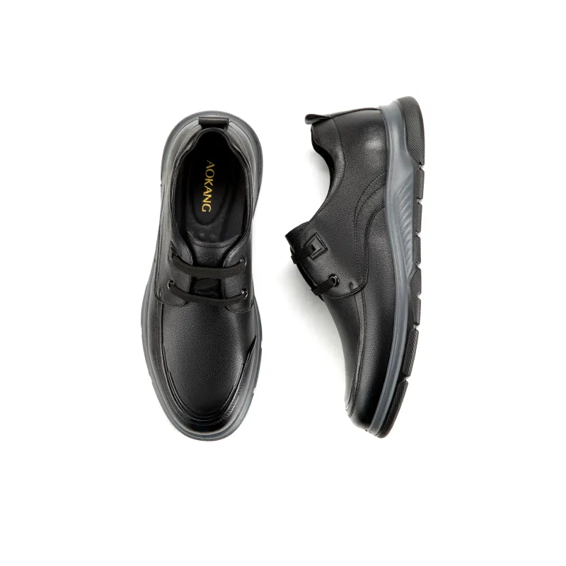 AOKANG Lace Up Soft Leather Shoes Business Casual Shoes Men's Black-3
