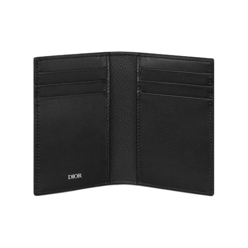 DIOR Gravity Print Smooth Cow Leather Card Holder Men's Black-3