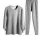 Crew Neck Clothing Sets (Light Heather Gray) Wool Thermal/Silk-Like/Thickened and Fleece-Lined