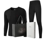 Long-Sleeved Top+Pants Set (Black)-Pure Cotton, Skin-Friendly/3A Antibacterial/Brushed for Heat Retention