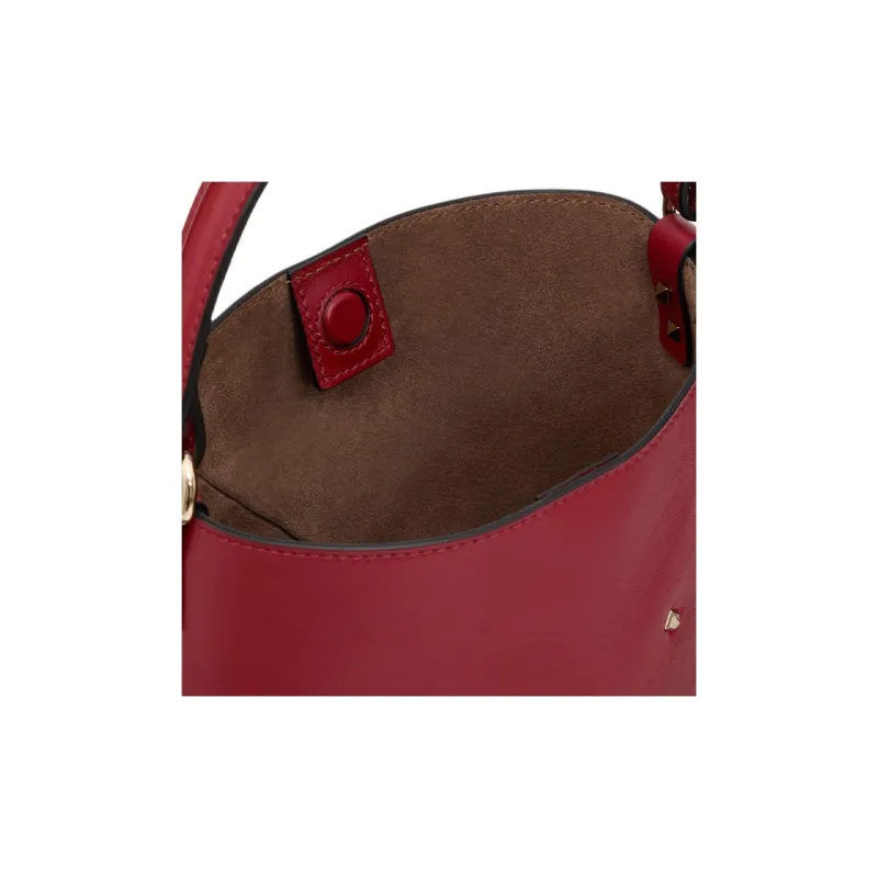 Valentino Rockstud Calfskin Bucket Bag, Handbag, Shoulder Bag, Crossbody Bag Women's Red-6