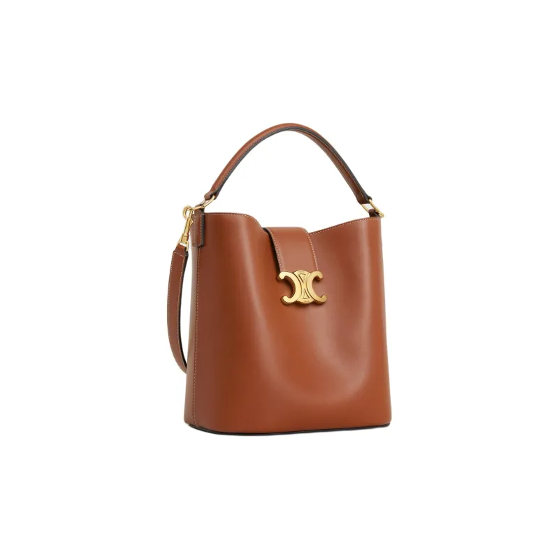 CELINE Calfskin Shoulder Bag Crossbody Bag Handbag Medium Size Women's Tan Brown-2
