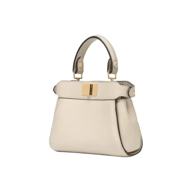 FENDI Peekaboo Lambskin One Shoulder Handbag Nano Women's Camellia White-1