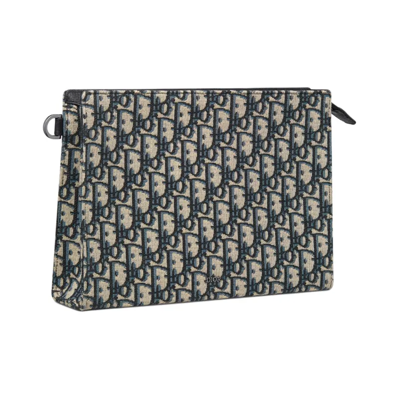 DIOR Jacquard Fabric Clutch Men's Beige & Black-1