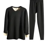 Long-Sleeved Top+Pants Clothing Set (Canvas Black) Wool Thermal/Thickened and Fleece-Lined