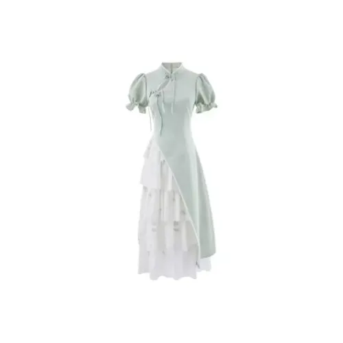 Udon House Short-Sleeved Dresses Women's Green Apricot