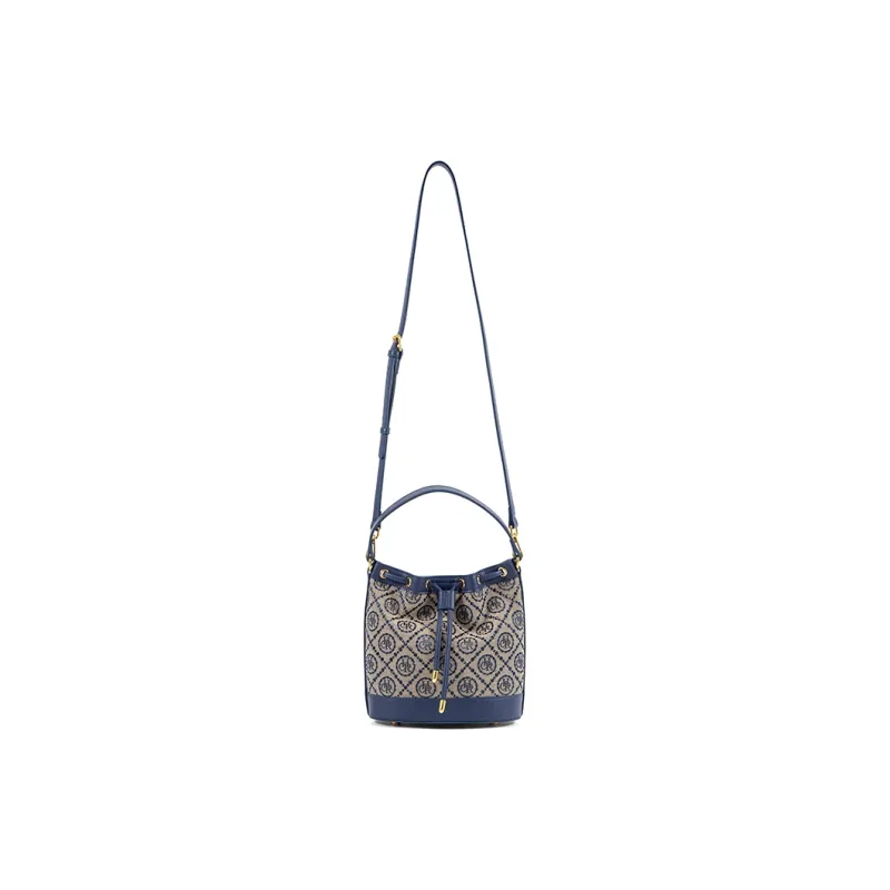 CHRISBELLA Fabric, Synthetic Leather One Shoulder Handbag Medium Size Women's Blue-4