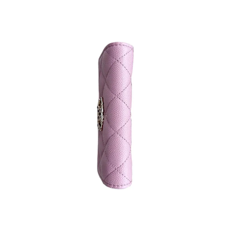 CHANEL Grain Embossed Calfskin Card Holder Women's Pink-2