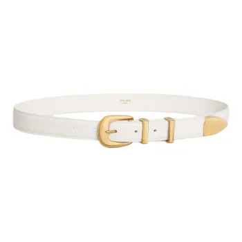 CELINE Badge Detail Pin Buckle Leather Belts Women's White 2.5CM