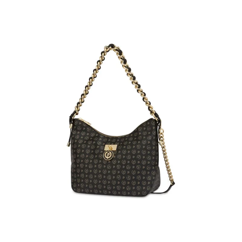 Pollini Calfskin Hobo Bag, Handbag, Shoulder Bag Women's Black-1