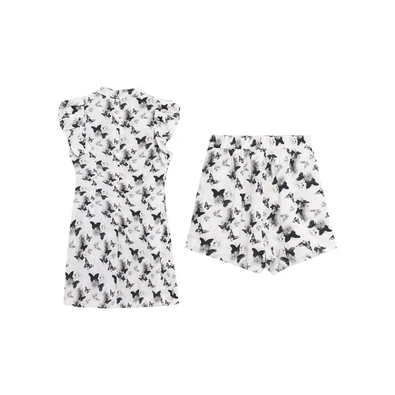 ZVJH Casual Suit Women's Ink Wash Butterfly Flower-1