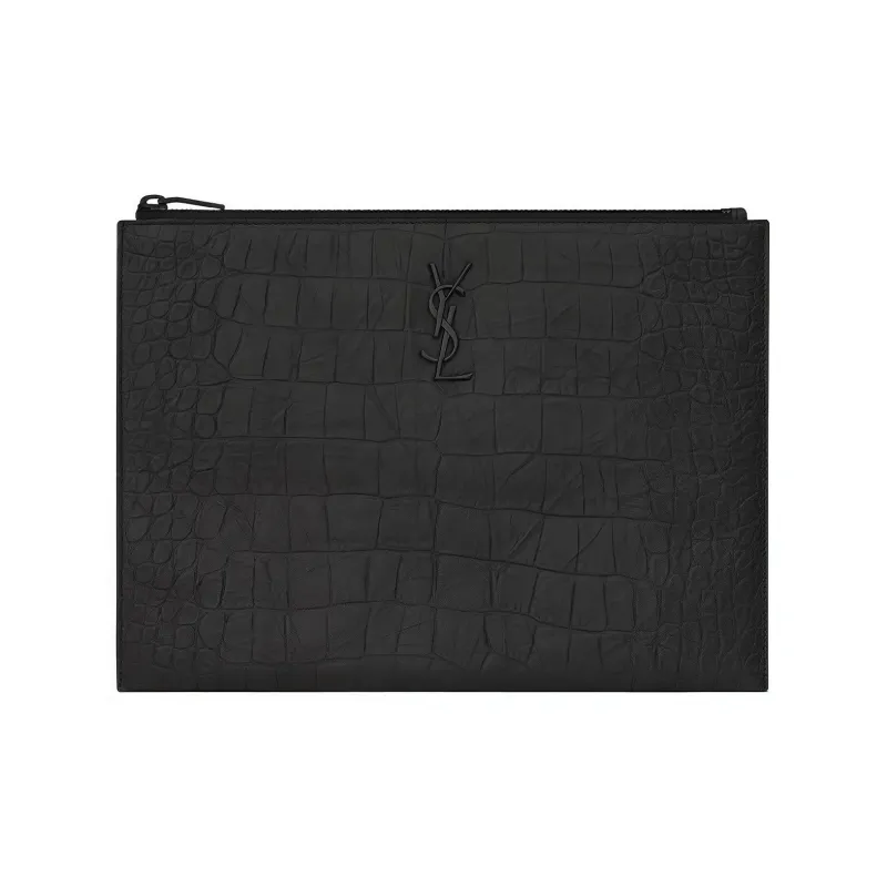 SAINT LAURENT Leather Clutch Tablet Bag IPad Storage Bag Shoulder Bag Regular Men's Black-0